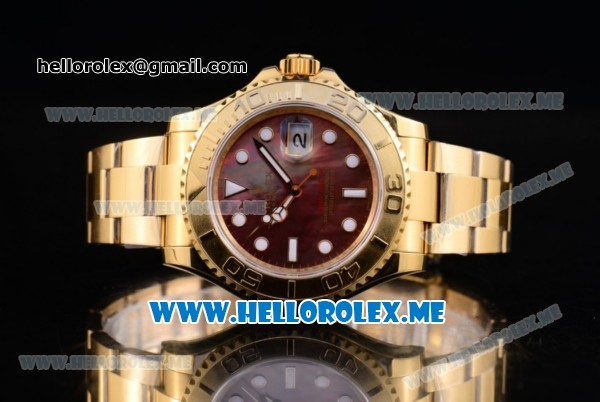 Rolex Yacht-Master 40 Clone Rolex 3135 Automatic Yellow Gold Case/Bracelet with Black MOP Dial and Dot Markers (BP) - Click Image to Close